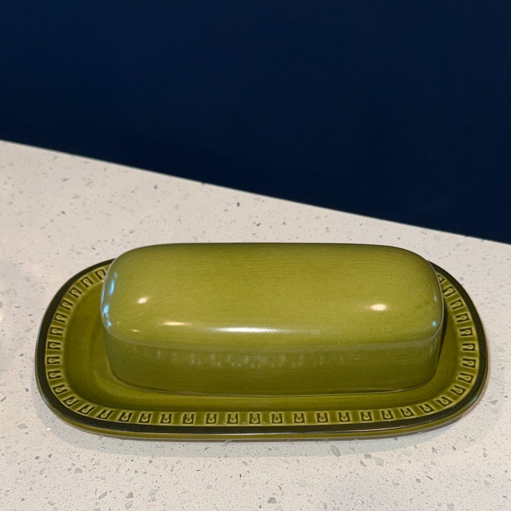 Vintage Avocado Green Butter Dish